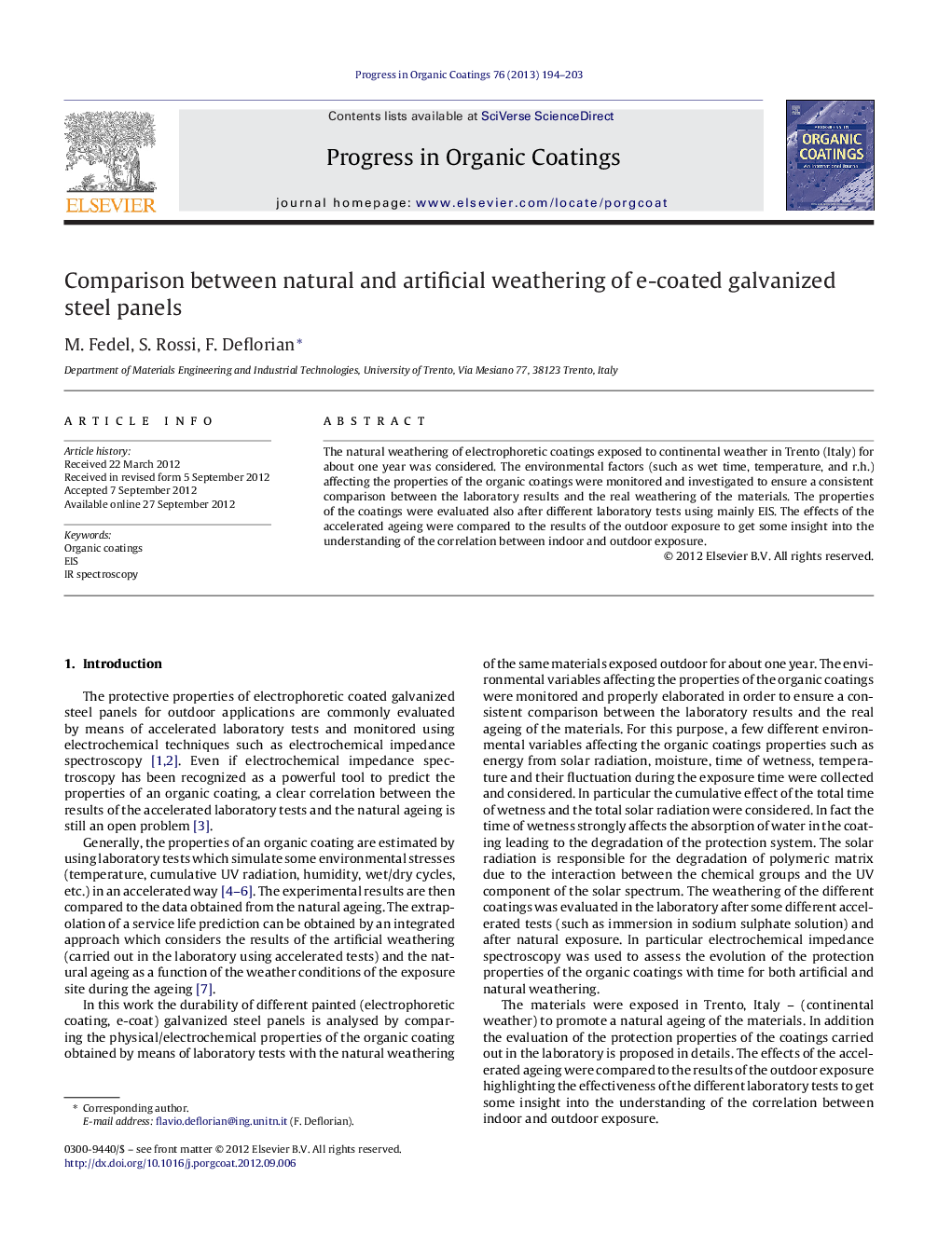 Comparison between natural and artificial weathering of e-coated galvanized steel panels