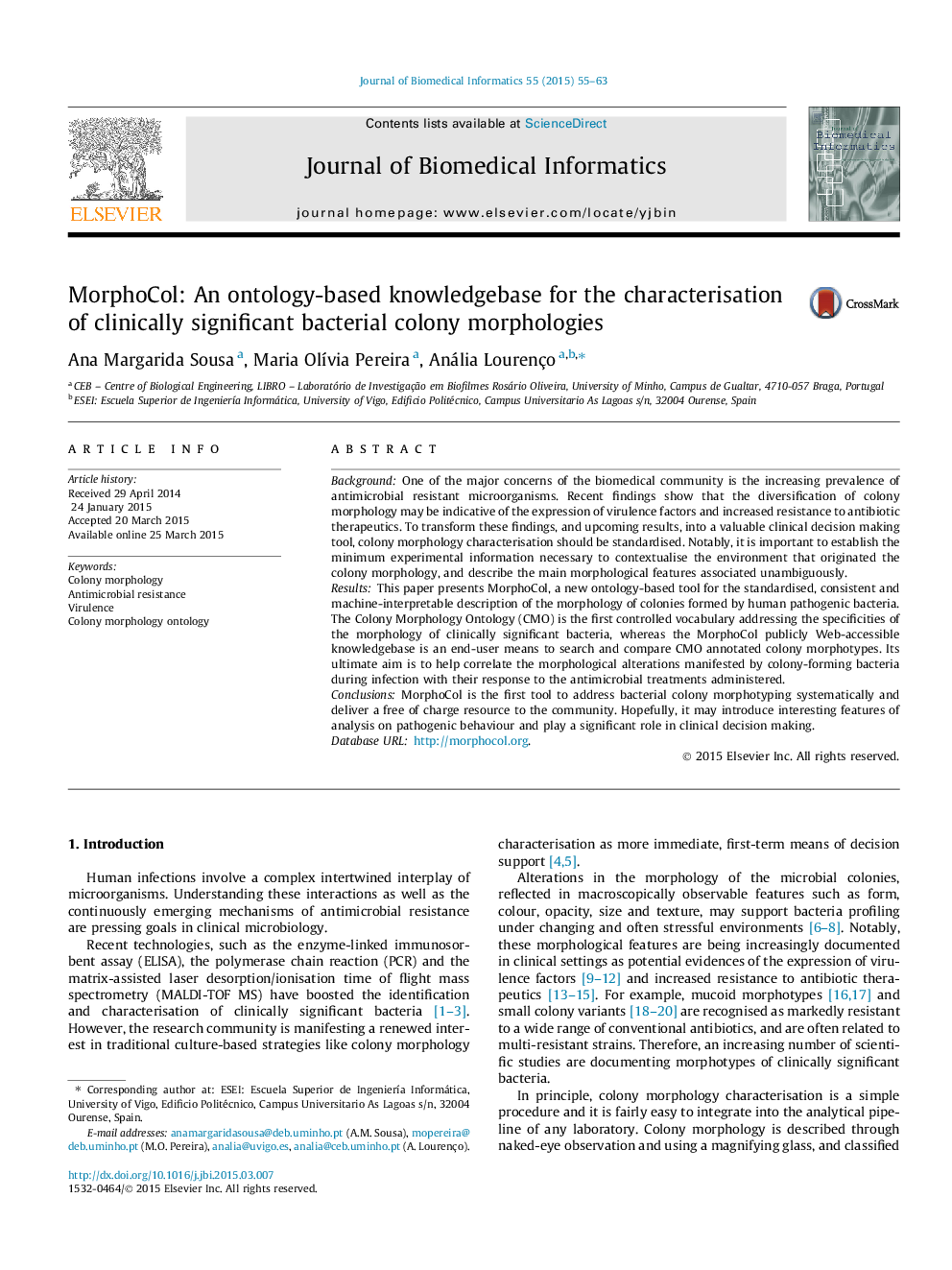 MorphoCol: An ontology-based knowledgebase for the characterisation of clinically significant bacterial colony morphologies