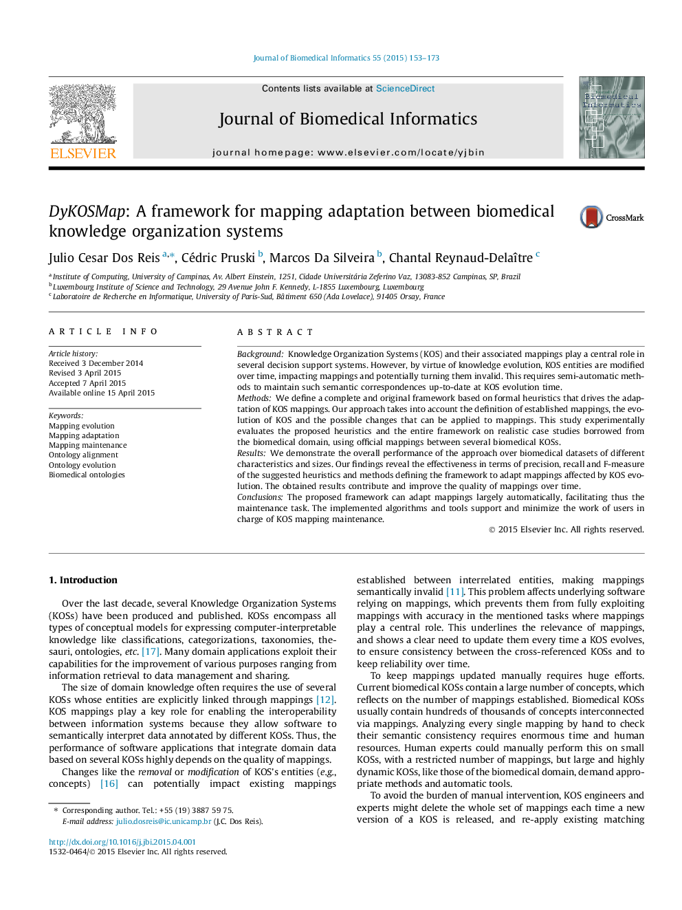 DyKOSMap: A framework for mapping adaptation between biomedical knowledge organization systems