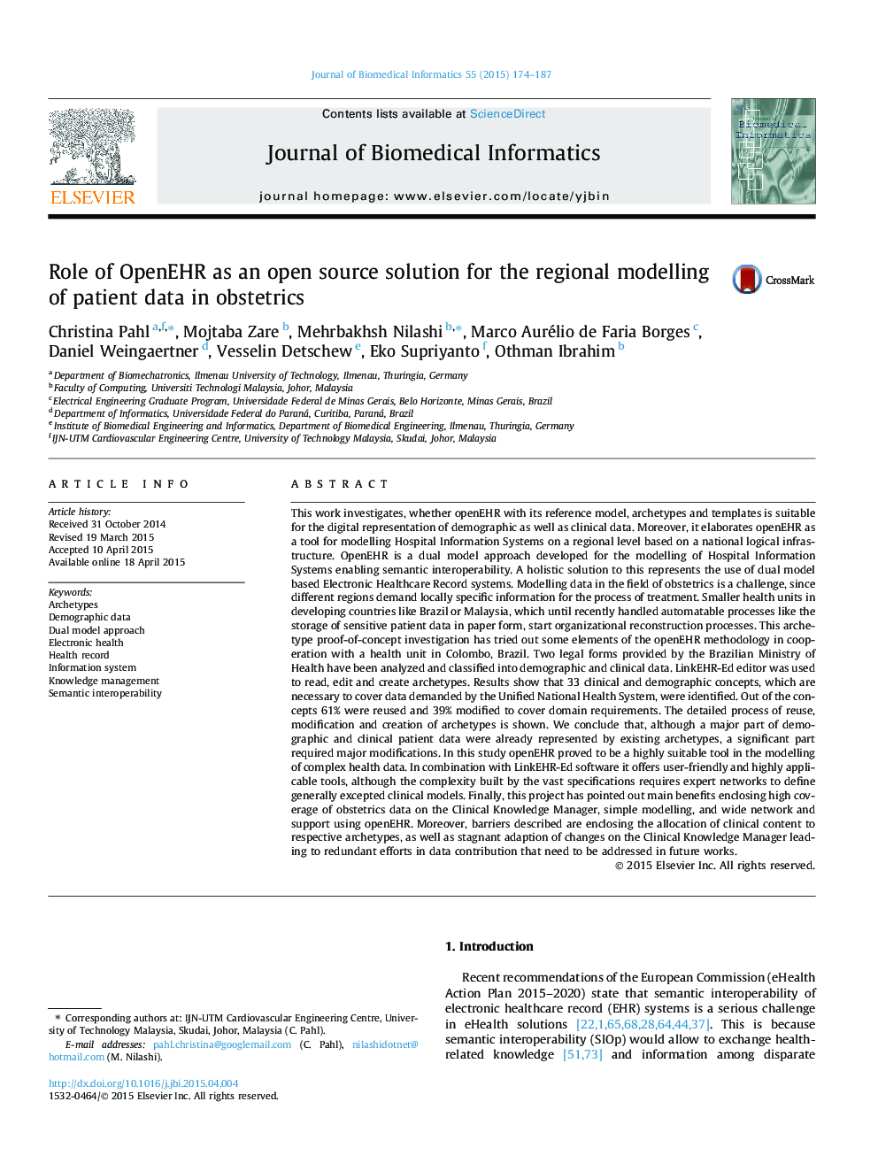 Role of OpenEHR as an open source solution for the regional modelling of patient data in obstetrics