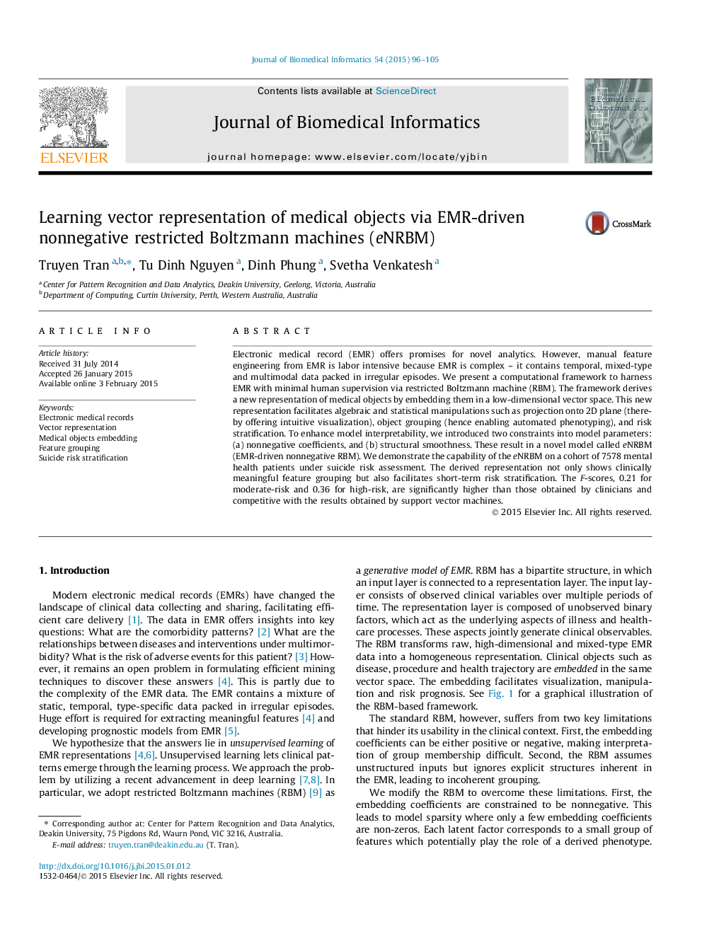 Learning vector representation of medical objects via EMR-driven nonnegative restricted Boltzmann machines (eNRBM)