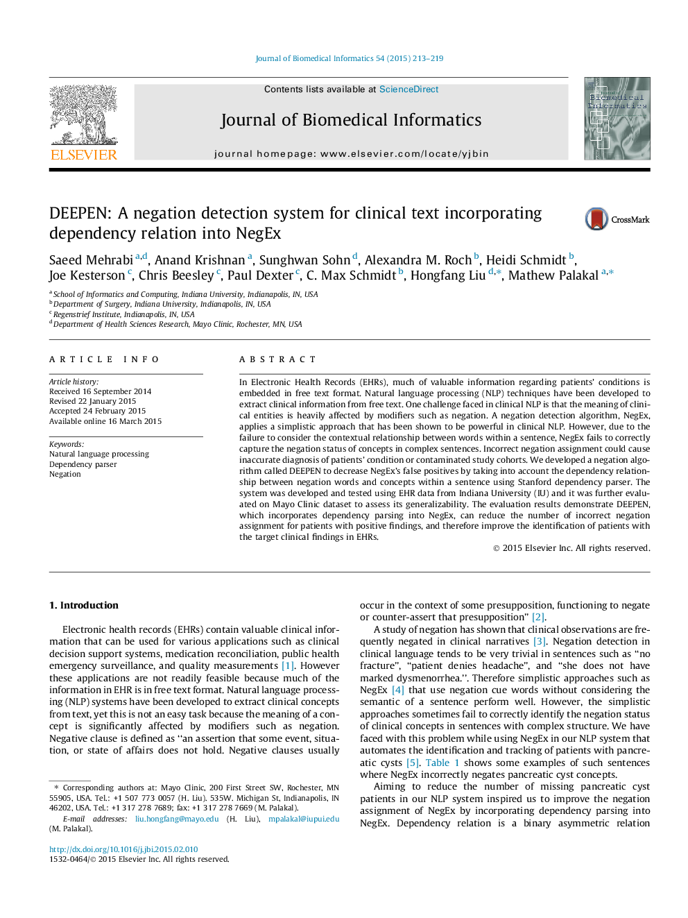 DEEPEN: A negation detection system for clinical text incorporating dependency relation into NegEx