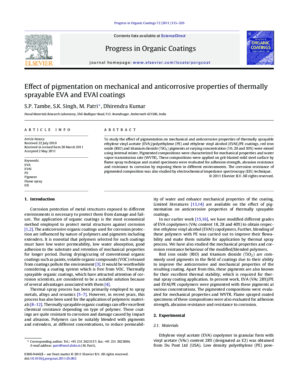 Effect of pigmentation on mechanical and anticorrosive properties of thermally sprayable EVA and EVAl coatings