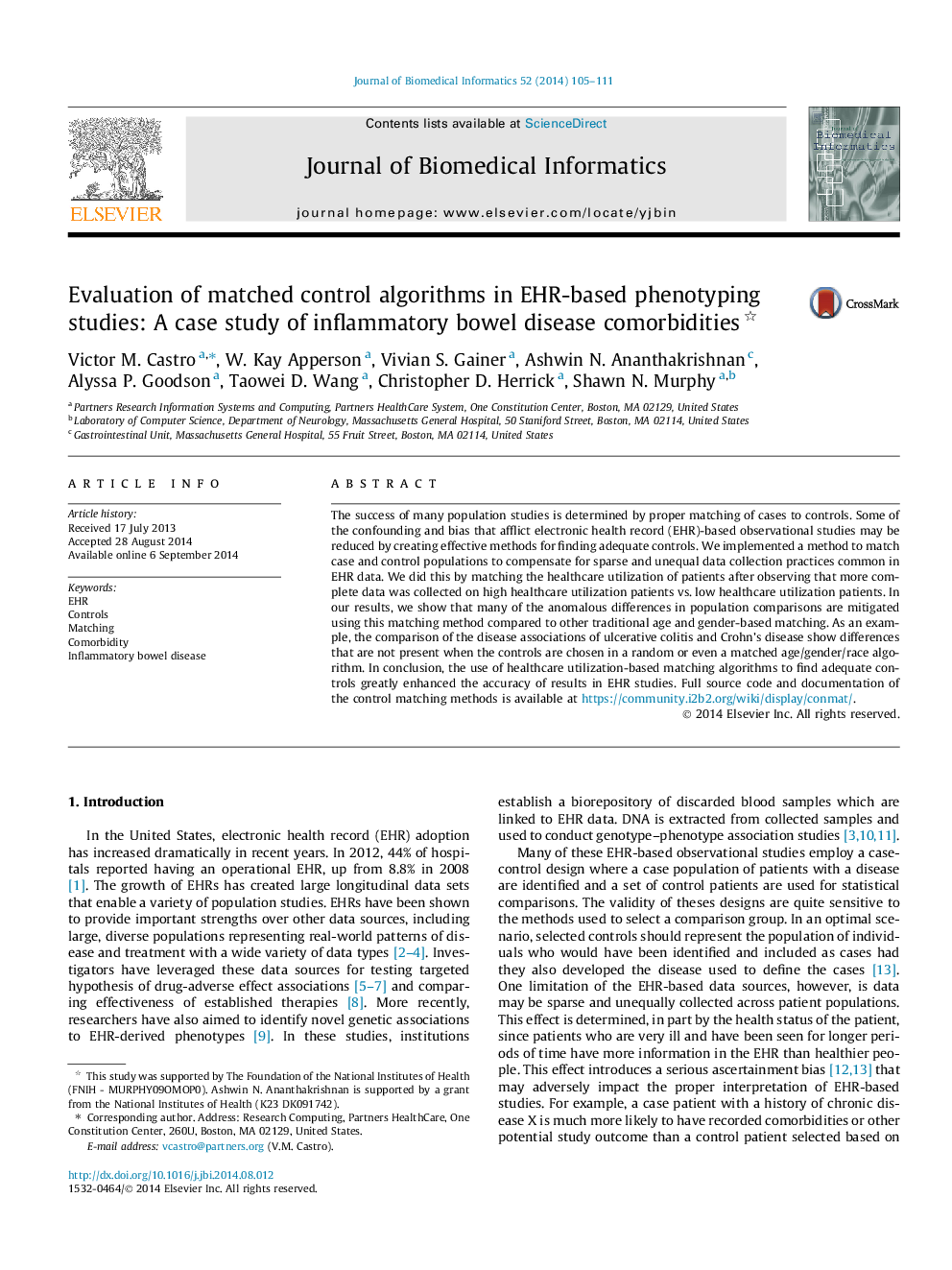 Evaluation of matched control algorithms in EHR-based phenotyping studies: A case study of inflammatory bowel disease comorbidities