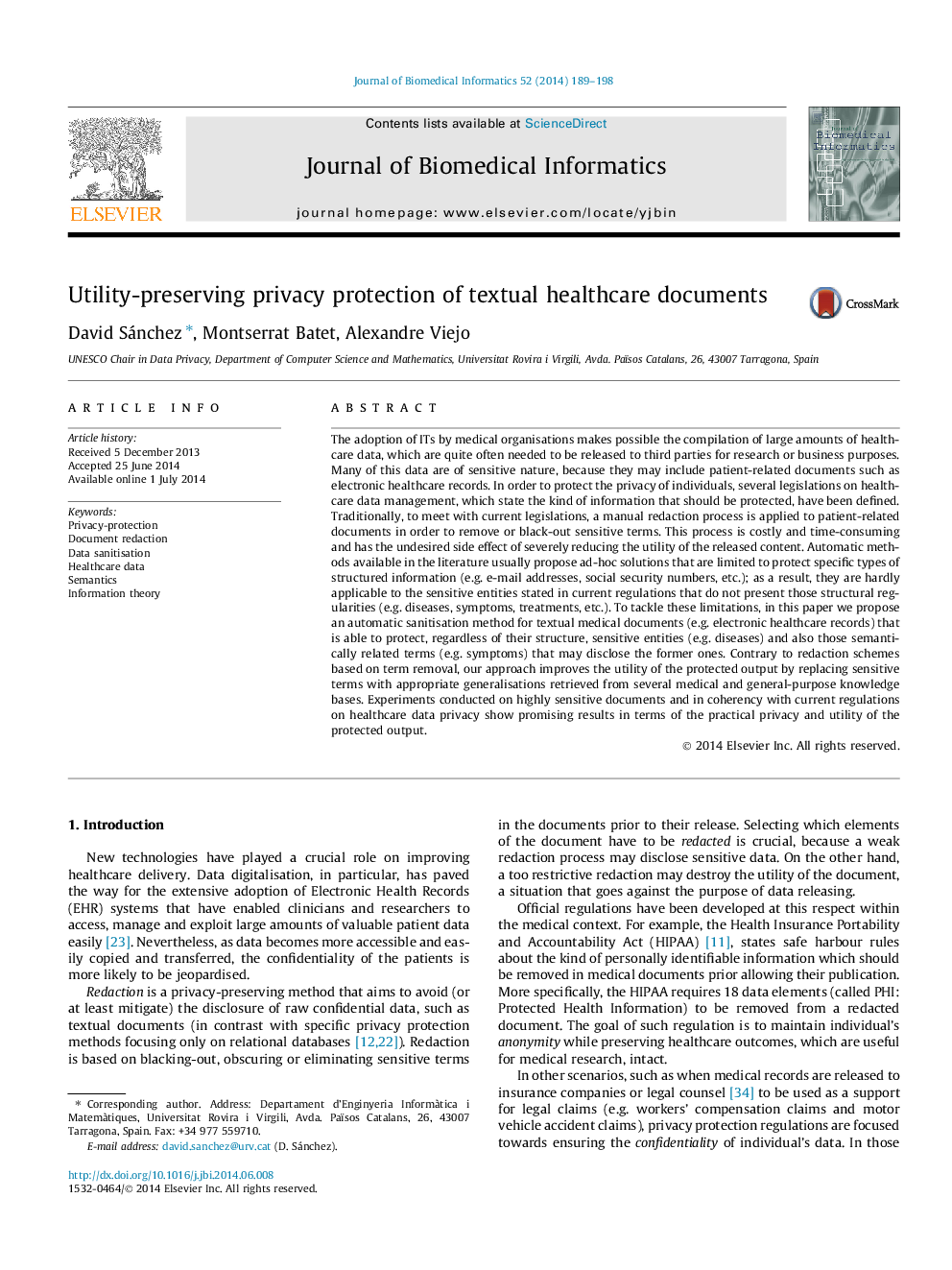 Utility-preserving privacy protection of textual healthcare documents