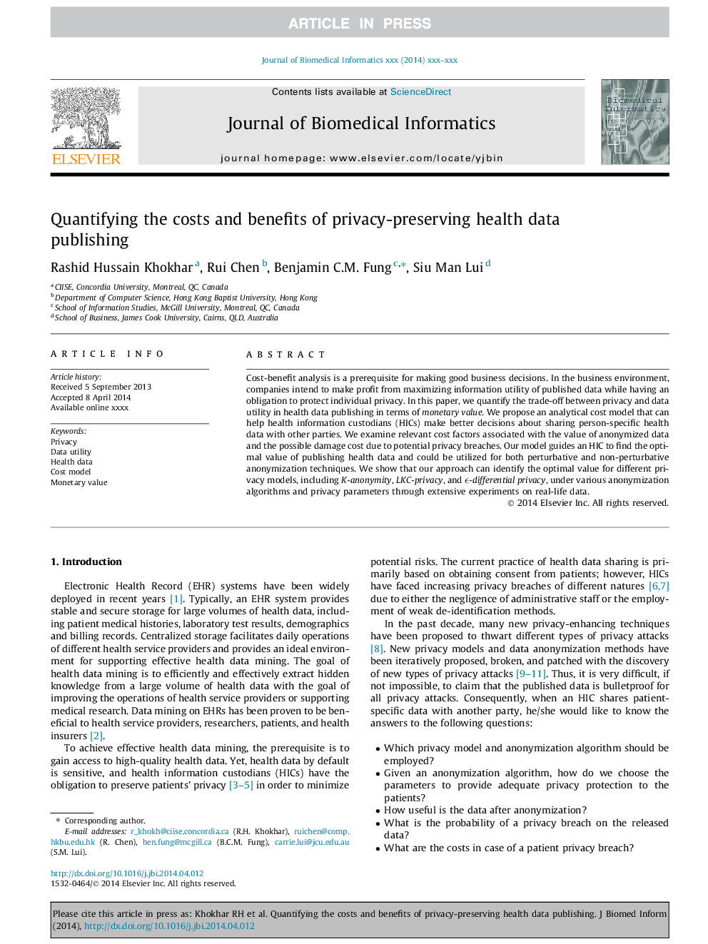 Quantifying the costs and benefits of privacy-preserving health data publishing