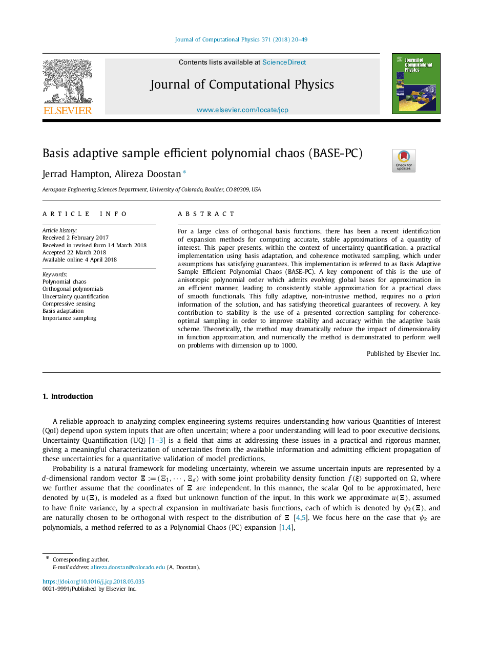 Basis adaptive sample efficient polynomial chaos (BASE-PC)