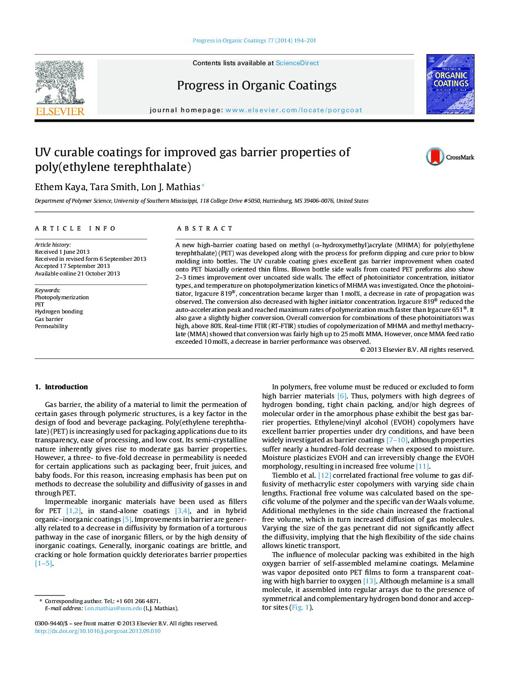 UV curable coatings for improved gas barrier properties of poly(ethylene terephthalate)