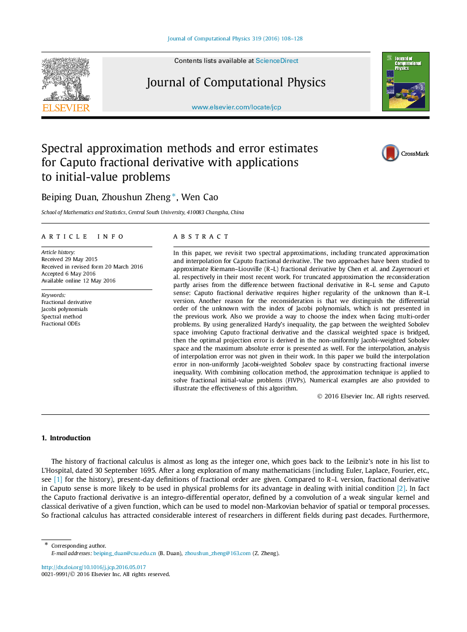 Spectral approximation methods and error estimates for Caputo fractional derivative with applications to initial-value problems