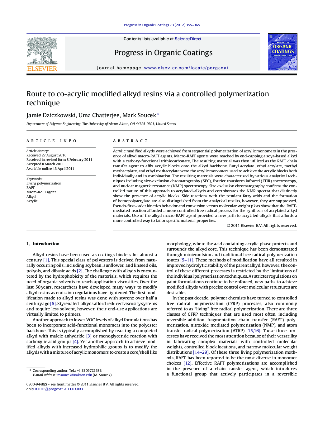 Route to co-acrylic modified alkyd resins via a controlled polymerization technique