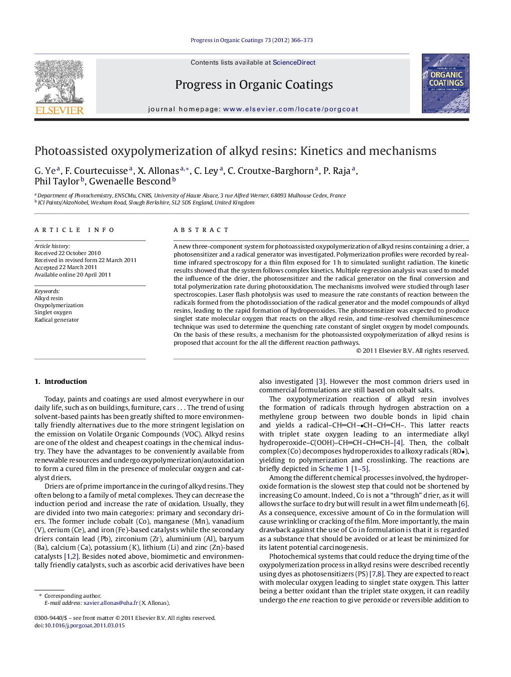 Photoassisted oxypolymerization of alkyd resins: Kinetics and mechanisms