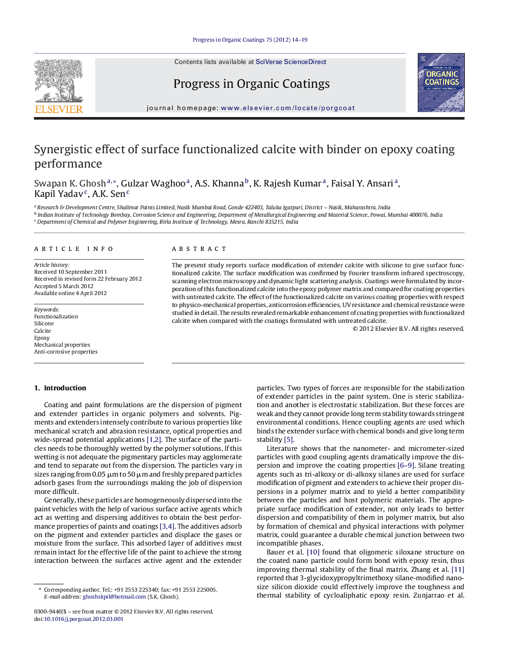 Synergistic effect of surface functionalized calcite with binder on epoxy coating performance