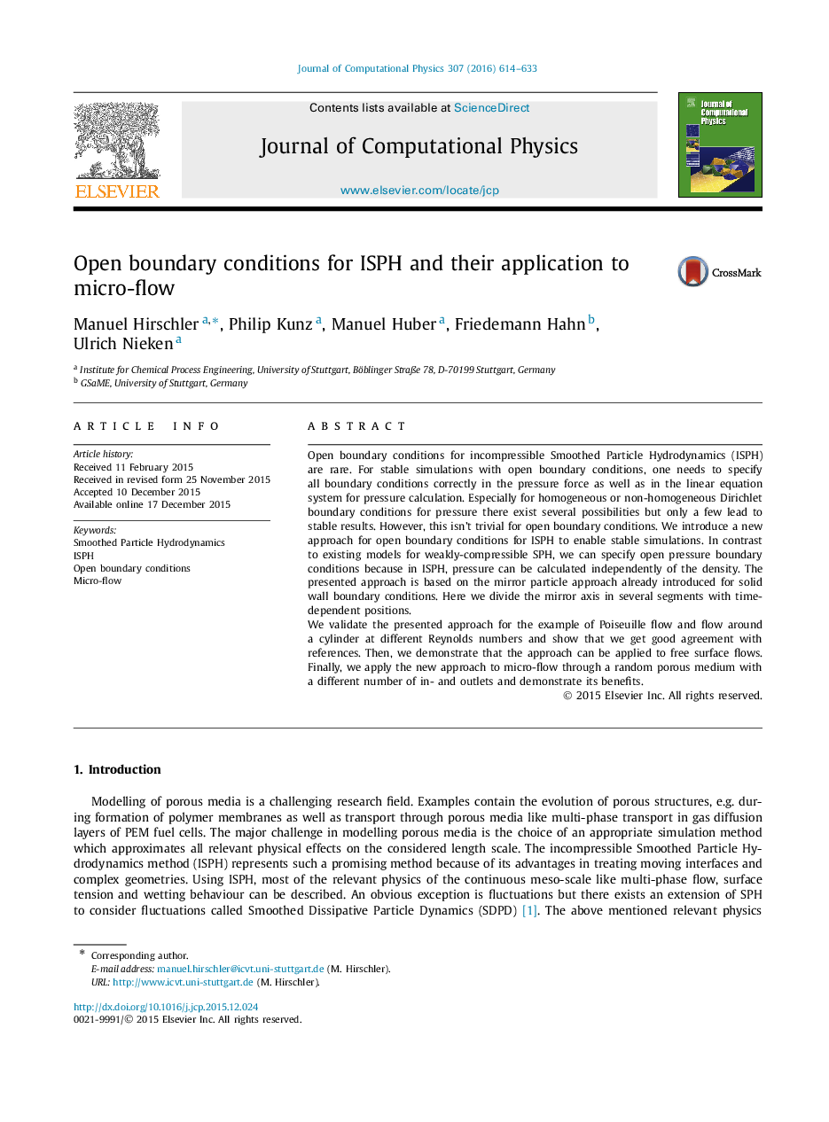 عکس صفحه اول مقاله: Open boundary conditions for ISPH and their application to micro-flow Open boundary conditions for ISPH and their application to micro-flow
