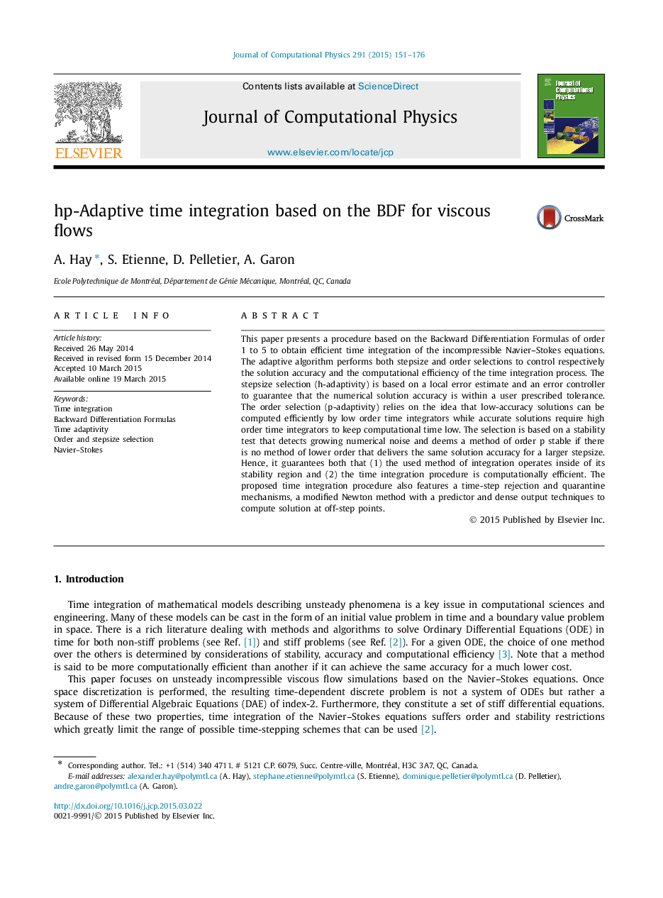 hp-Adaptive time integration based on the BDF for viscous flows