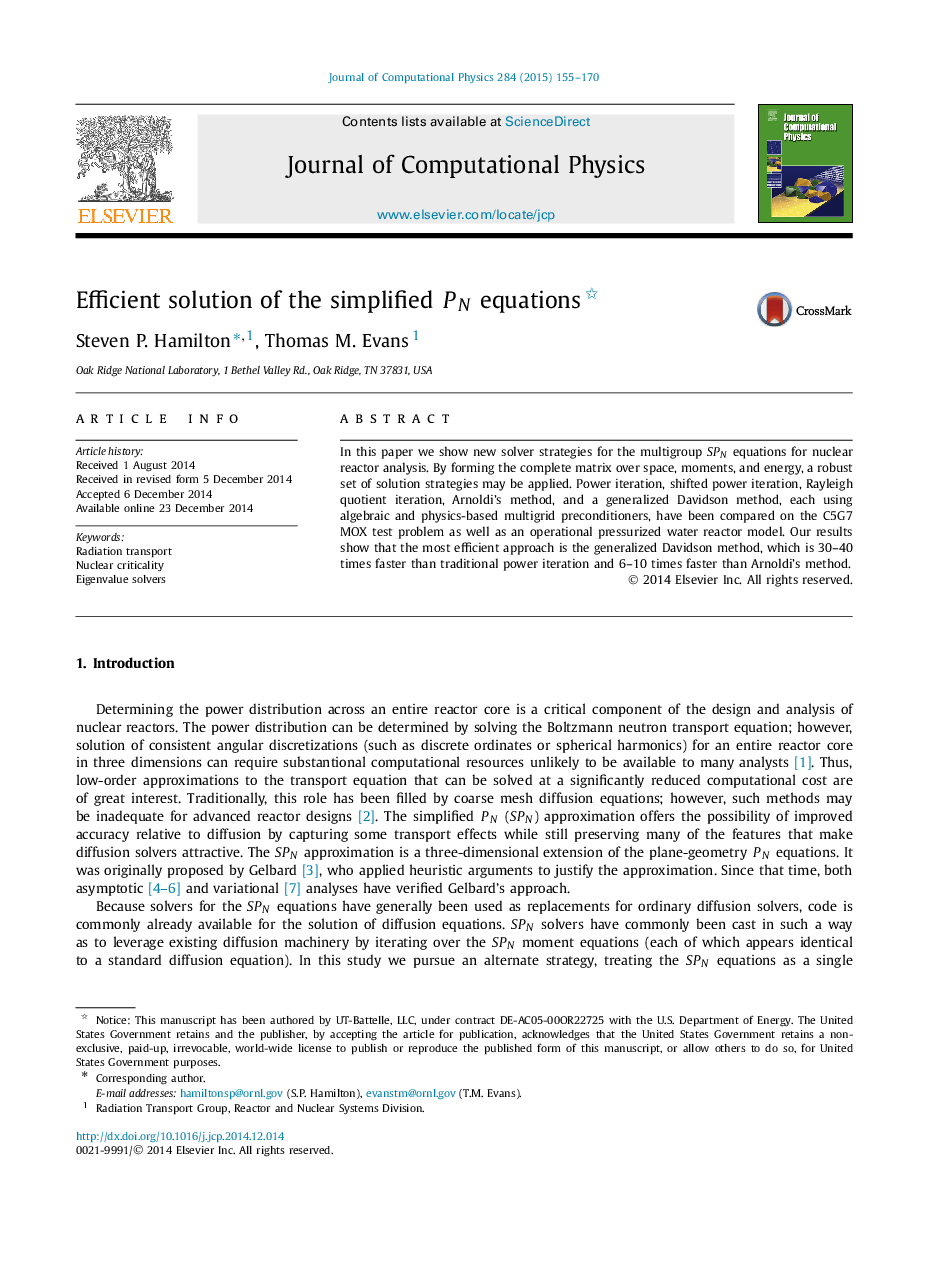 Efficient solution of the simplified PN equations