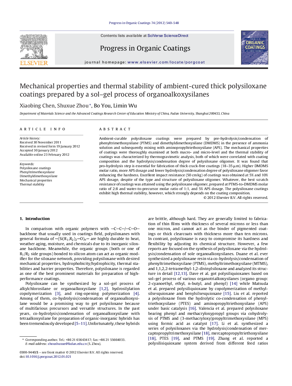 Mechanical properties and thermal stability of ambient-cured thick polysiloxane coatings prepared by a sol–gel process of organoalkoxysilanes