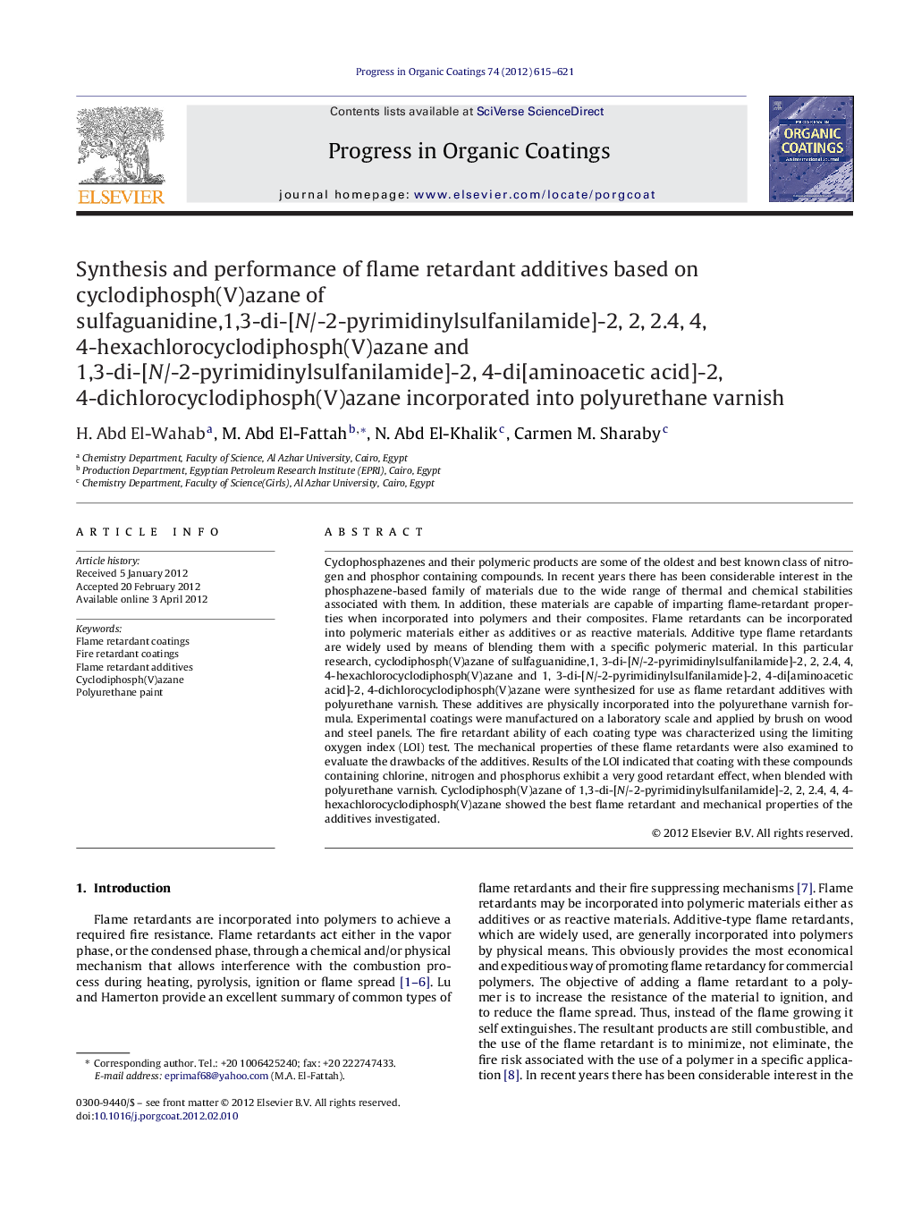 Synthesis and performance of flame retardant additives based on cyclodiphosph(V)azane of sulfaguanidine,1,3-di-[N/-2-pyrimidinylsulfanilamide]-2, 2, 2.4, 4, 4-hexachlorocyclodiphosph(V)azane and 1,3-di-[N/-2-pyrimidinylsulfanilamide]-2, 4-di[aminoacetic a