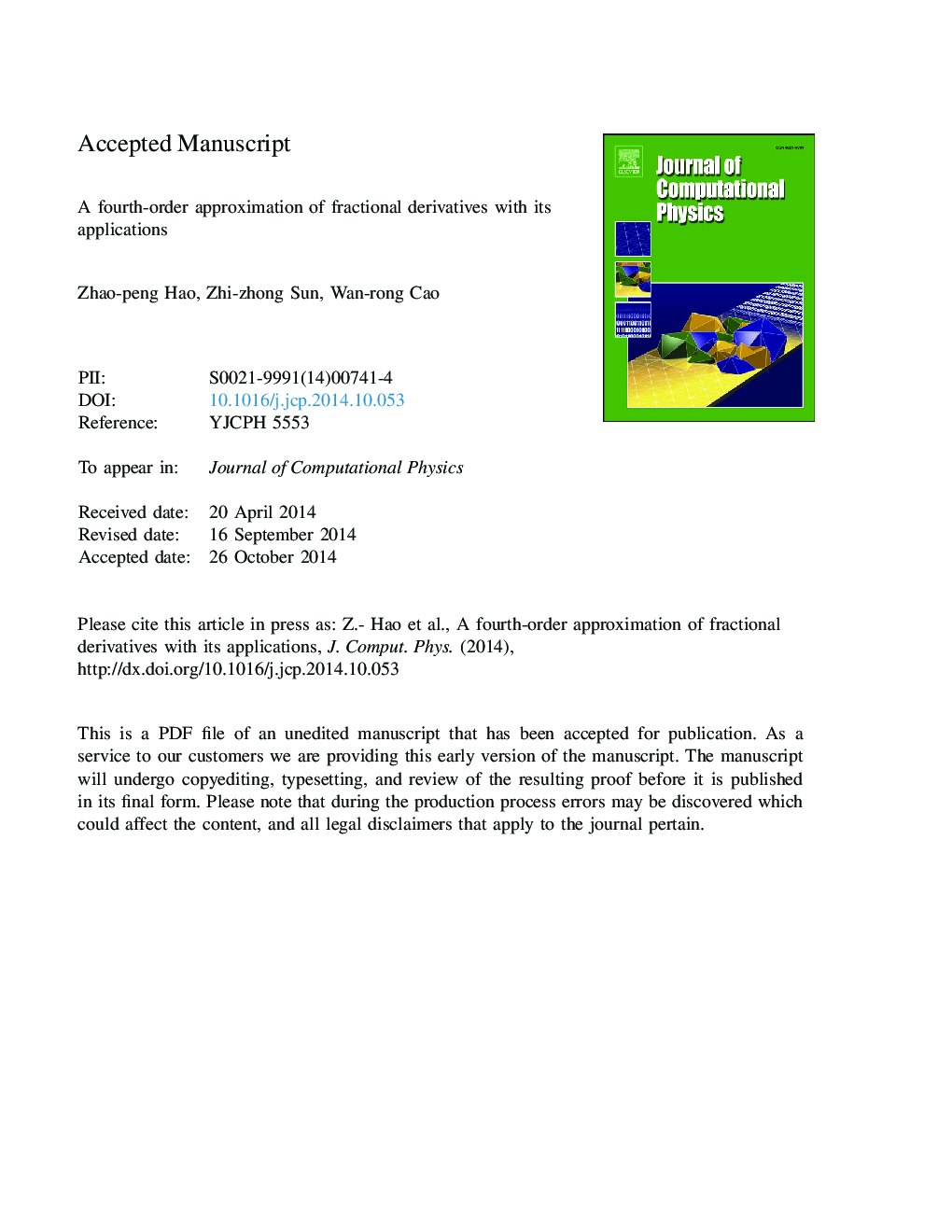 A fourth-order approximation of fractional derivatives with its applications