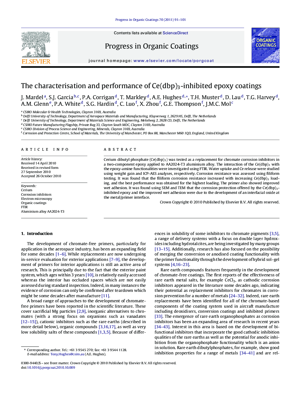 The characterisation and performance of Ce(dbp)3-inhibited epoxy coatings
