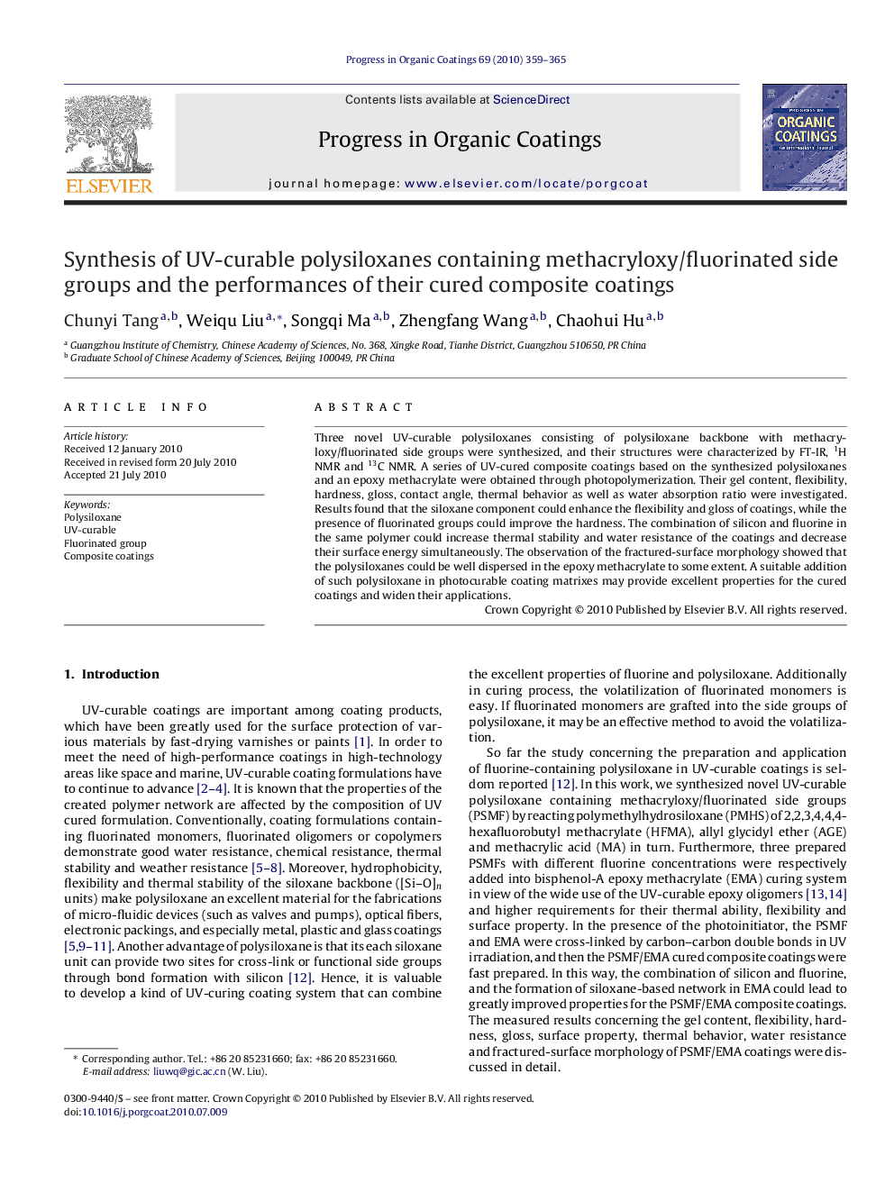 Synthesis of UV-curable polysiloxanes containing methacryloxy/fluorinated side groups and the performances of their cured composite coatings