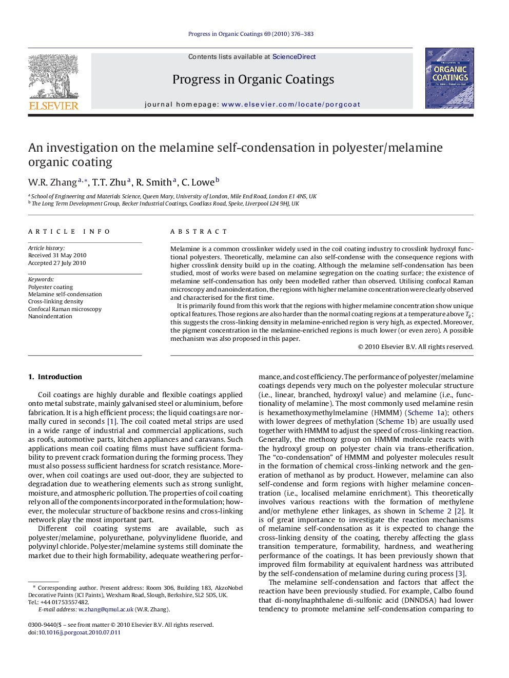 An investigation on the melamine self-condensation in polyester/melamine organic coating