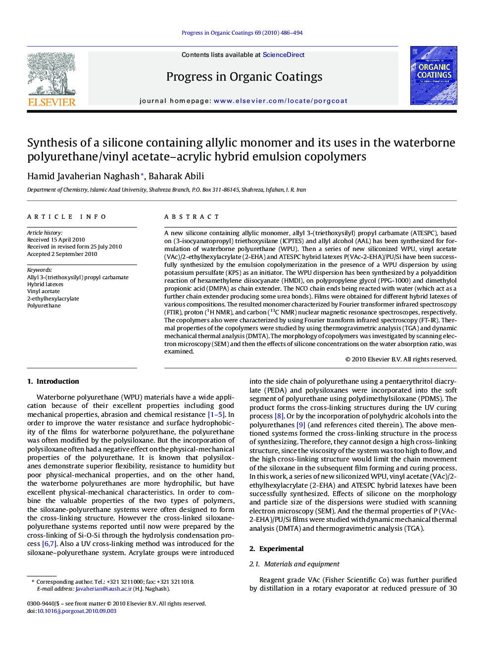 Synthesis of a silicone containing allylic monomer and its uses in the waterborne polyurethane/vinyl acetate–acrylic hybrid emulsion copolymers