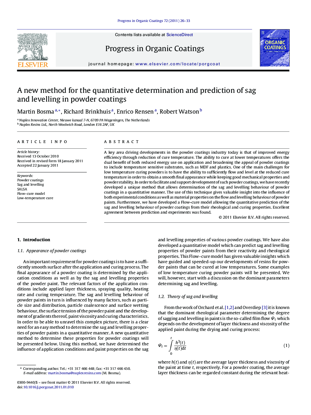 A new method for the quantitative determination and prediction of sag and levelling in powder coatings