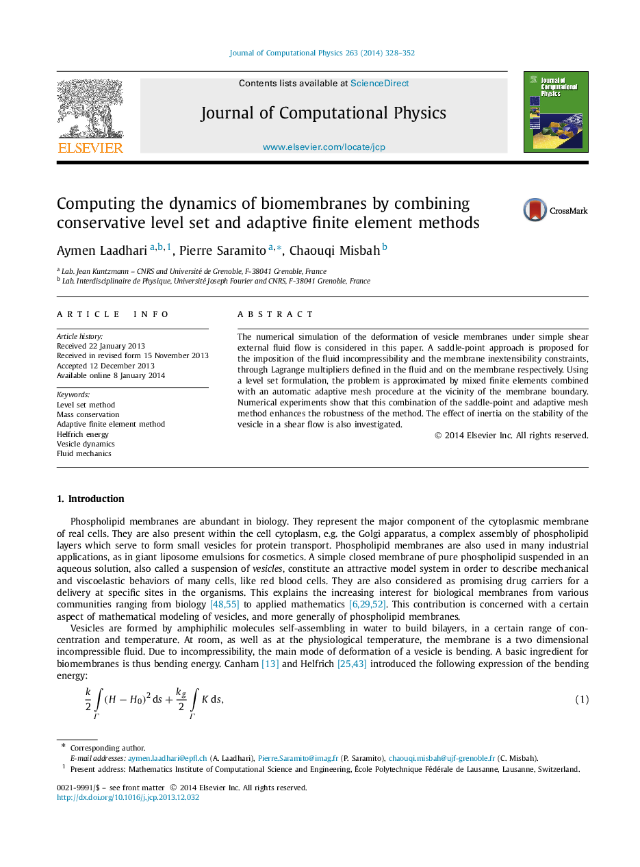 Computing the dynamics of biomembranes by combining conservative level set and adaptive finite element methods