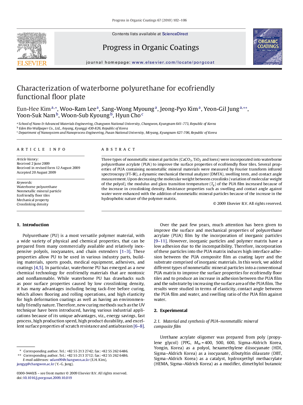 Characterization of waterborne polyurethane for ecofriendly functional floor plate