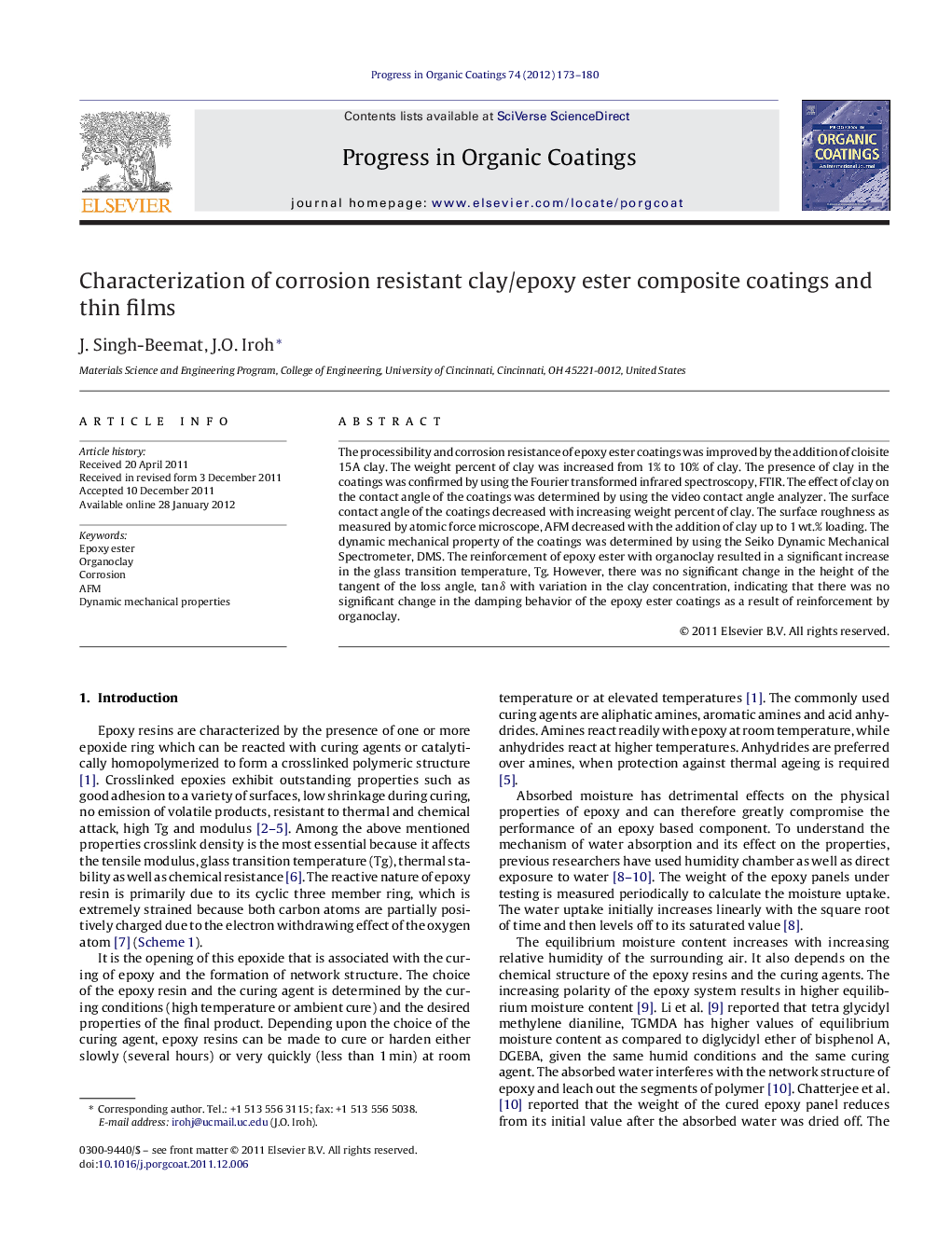 Characterization of corrosion resistant clay/epoxy ester composite coatings and thin films