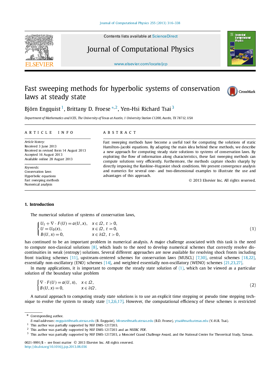 Fast sweeping methods for hyperbolic systems of conservation laws at steady state