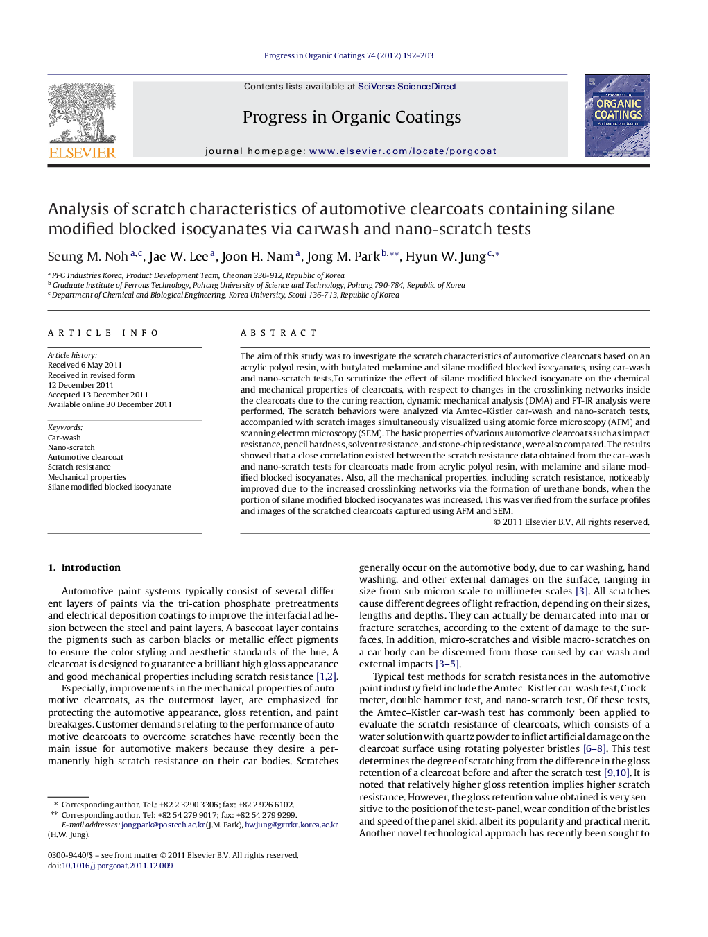 Analysis of scratch characteristics of automotive clearcoats containing silane modified blocked isocyanates via carwash and nano-scratch tests