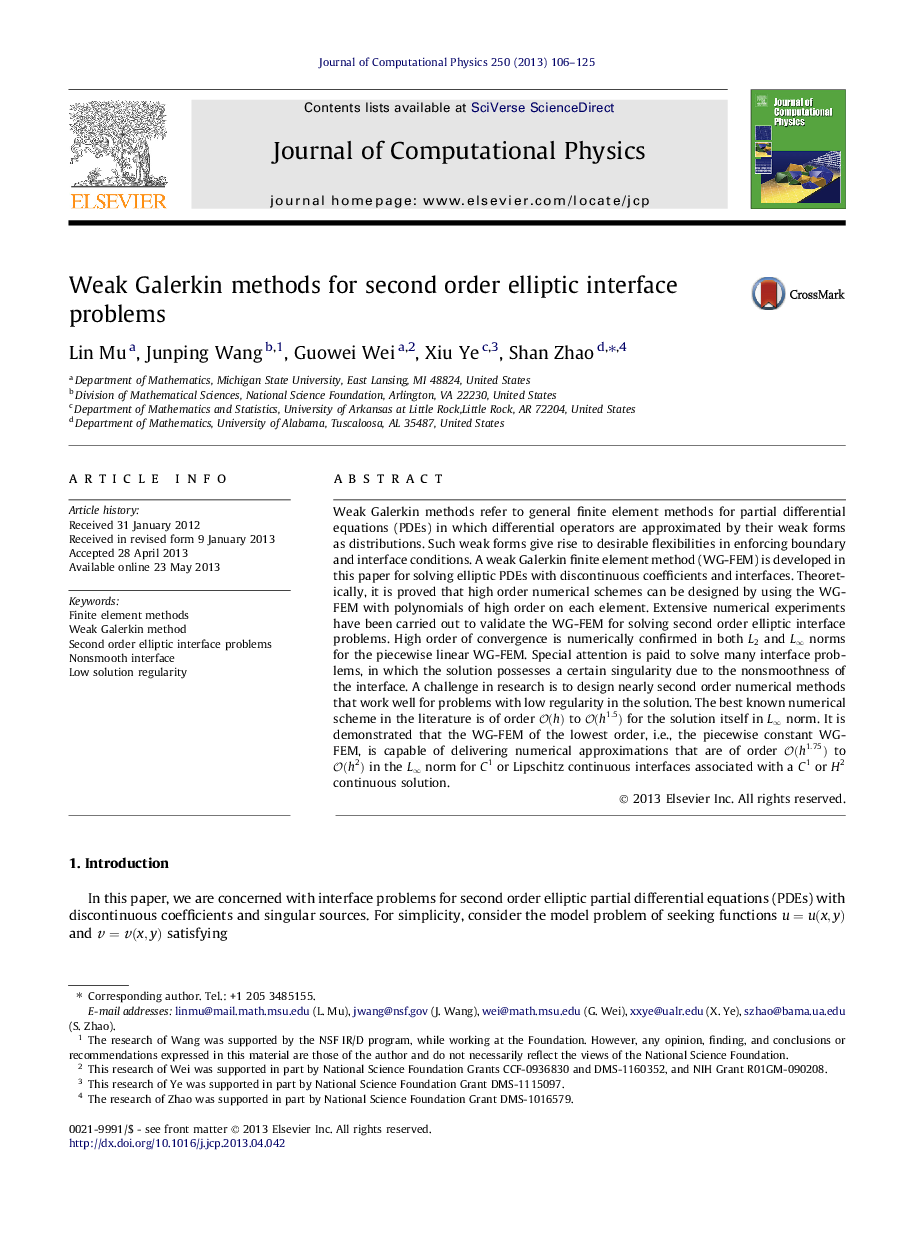 Weak Galerkin methods for second order elliptic interface problems