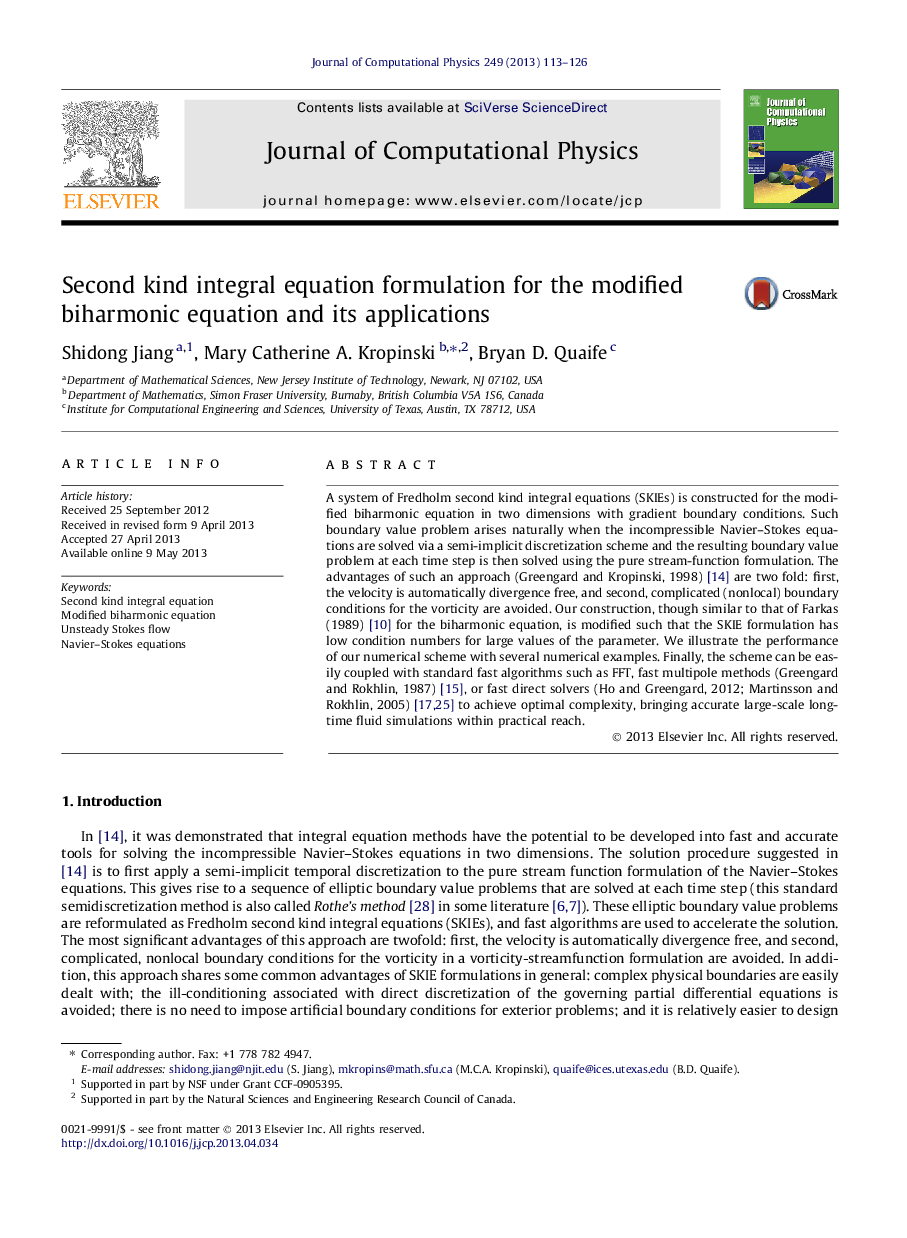 Second kind integral equation formulation for the modified biharmonic equation and its applications