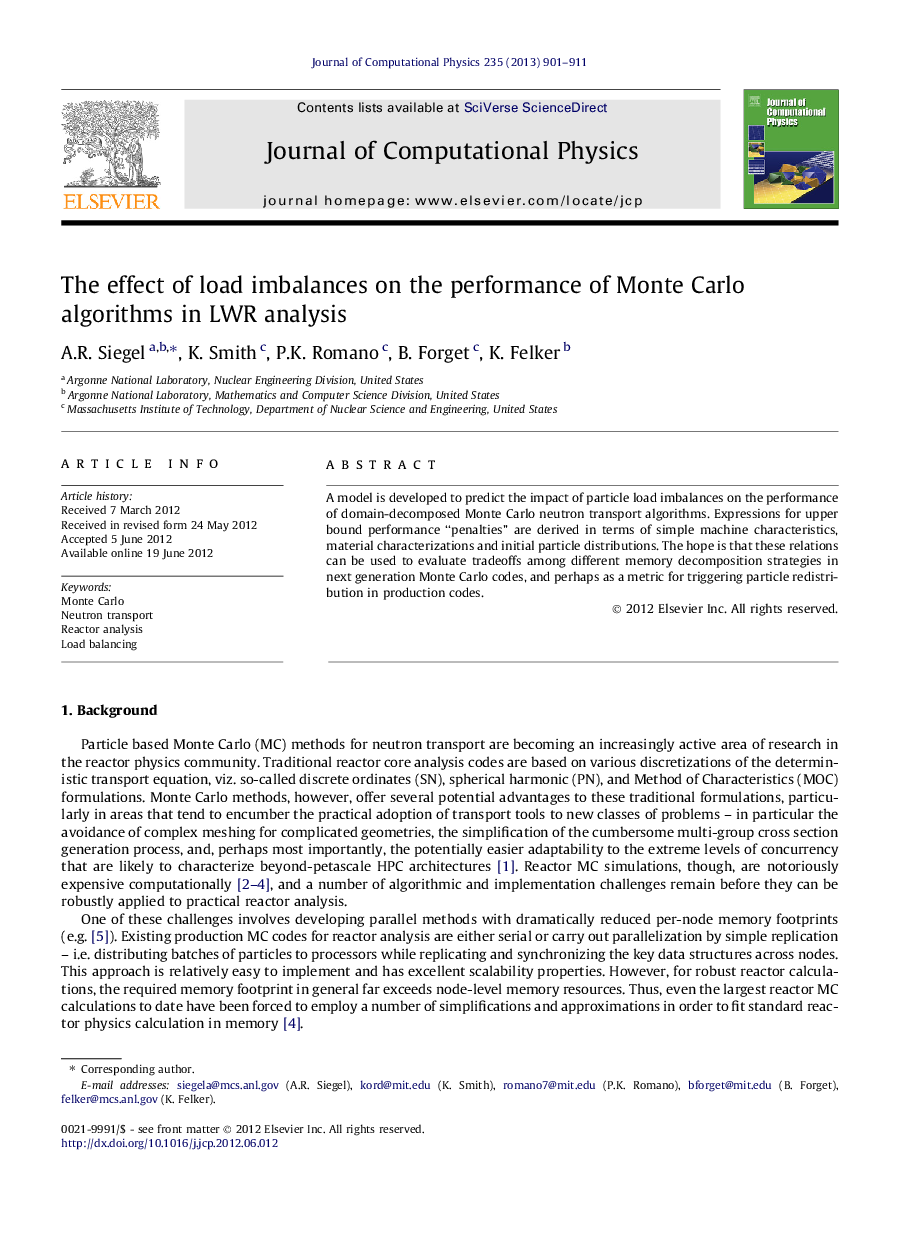 The effect of load imbalances on the performance of Monte Carlo algorithms in LWR analysis