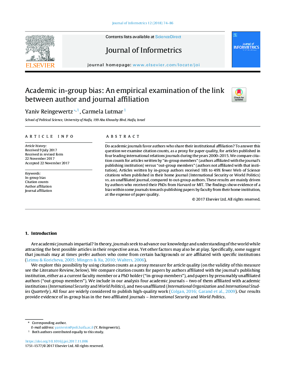 Academic in-group bias: An empirical examination of the link between author and journal affiliation