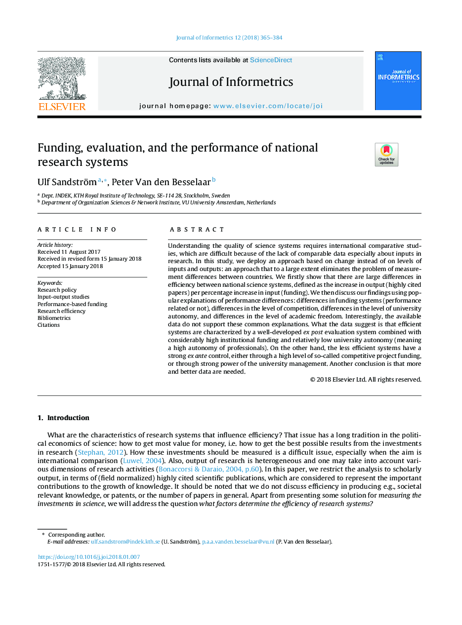 Funding, evaluation, and the performance of national research systems