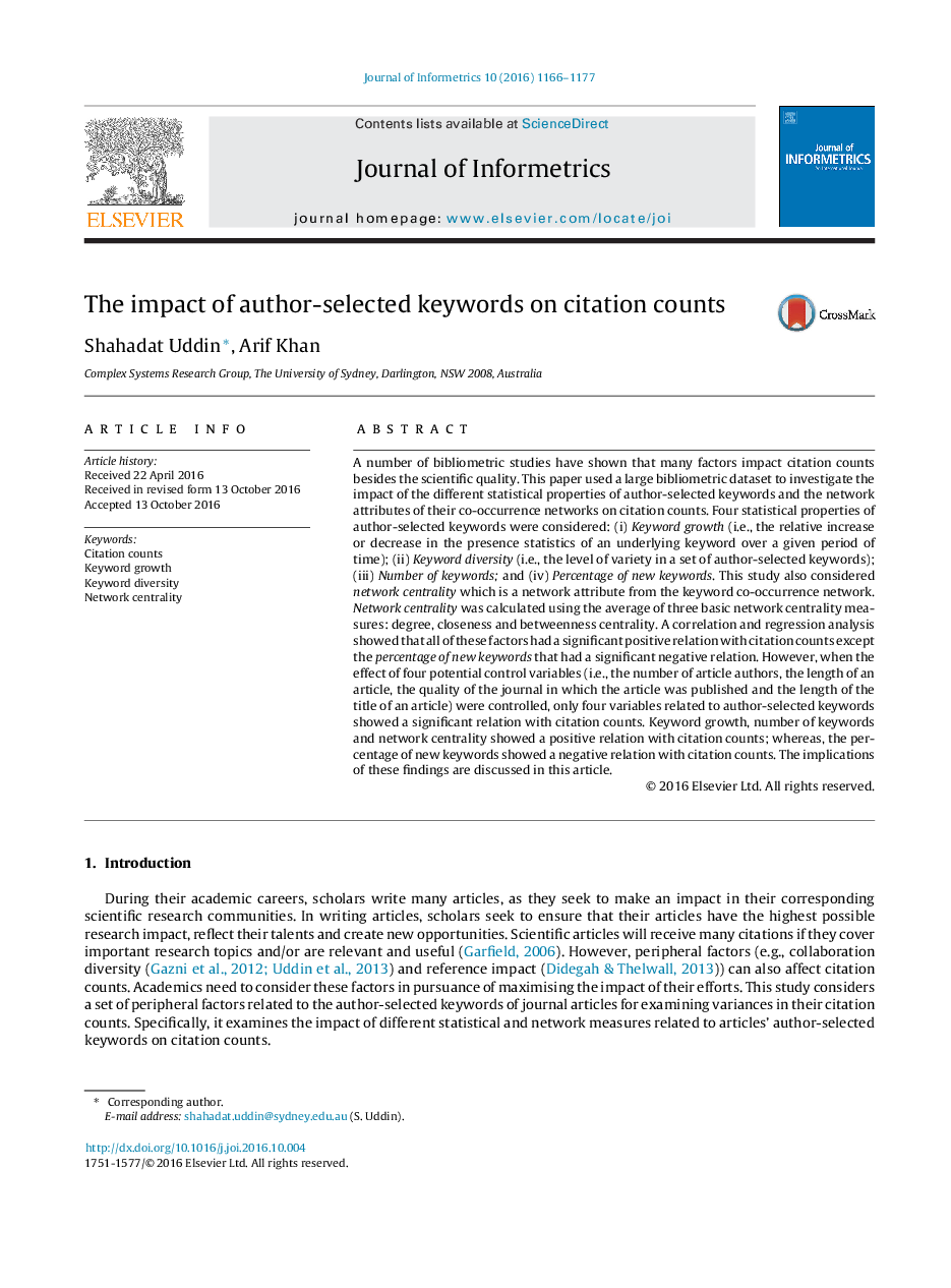 The impact of author-selected keywords on citation counts