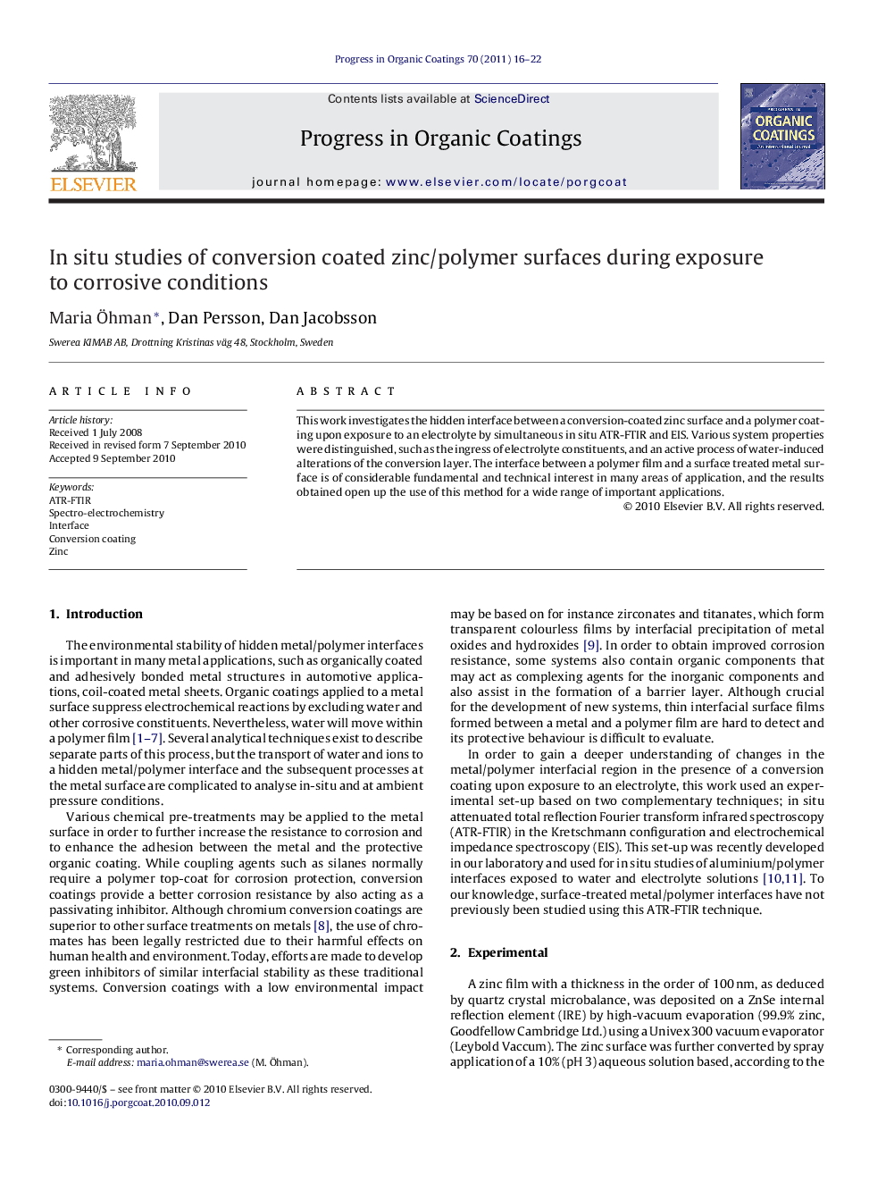 In situ studies of conversion coated zinc/polymer surfaces during exposure to corrosive conditions