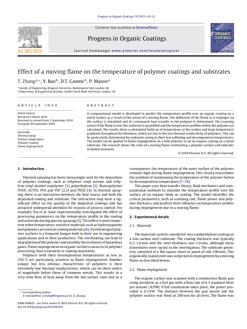 Effect of a moving flame on the temperature of polymer coatings and substrates