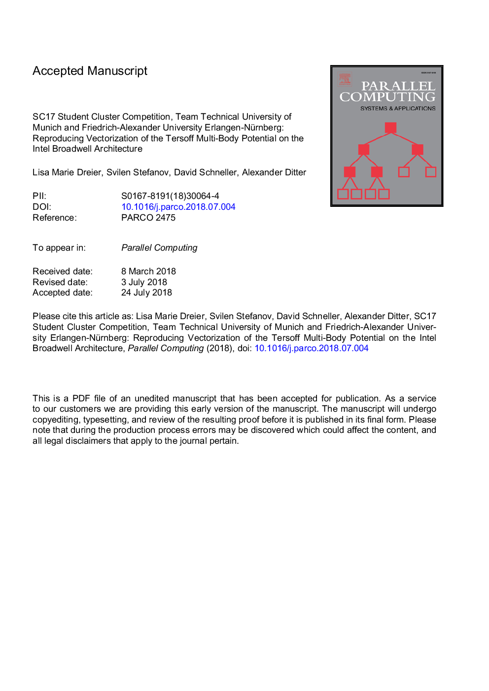 SC17 student cluster competition, Team Technical University of Munich and Friedrich-Alexander University Erlangen-Nürnberg: Reproducing vectorization of the Tersoff multi-body potential on the Intel Broadwell architecture