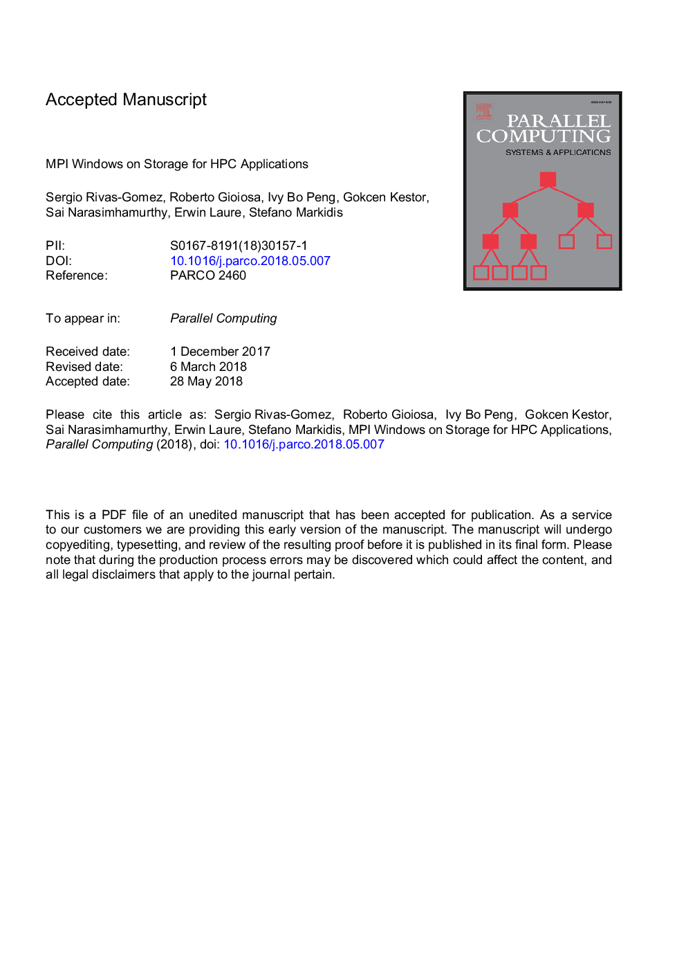 عکس صفحه اول مقاله: MPI windows on storage for HPC applications MPI windows on storage for HPC applications