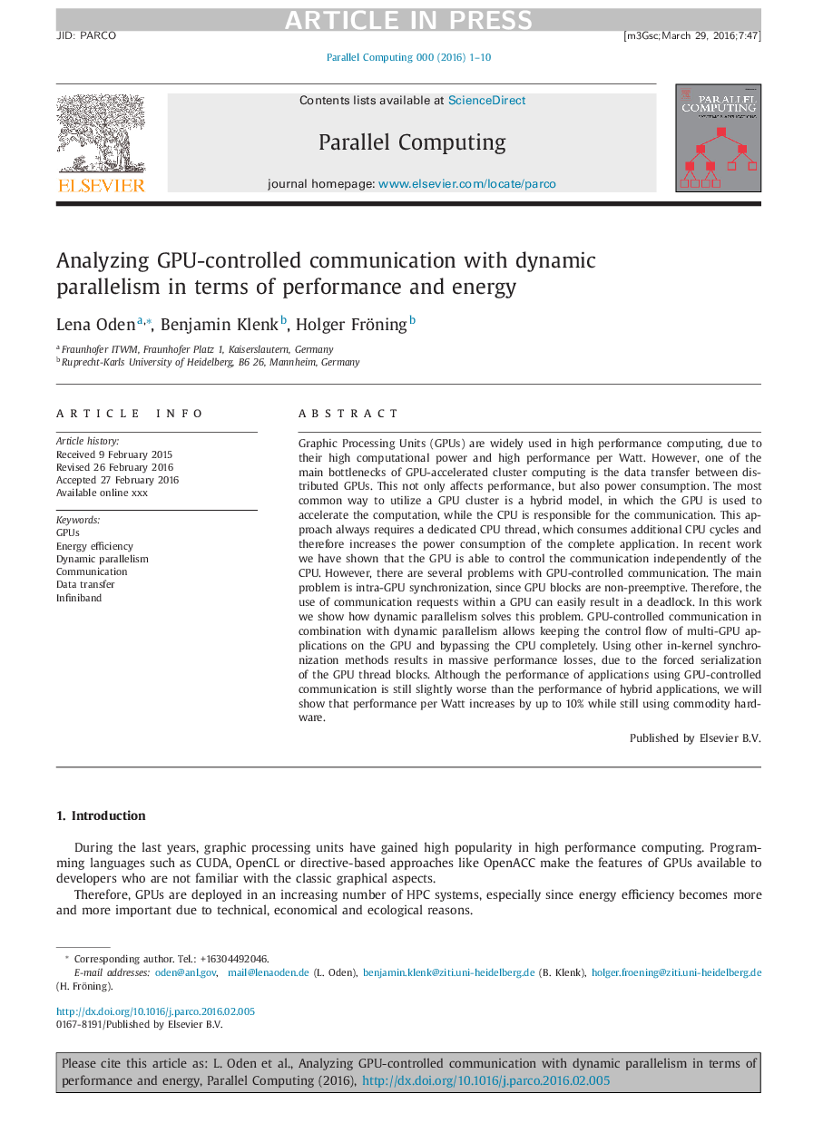 Analyzing GPU-controlled communication with dynamic parallelism in terms of performance and energy