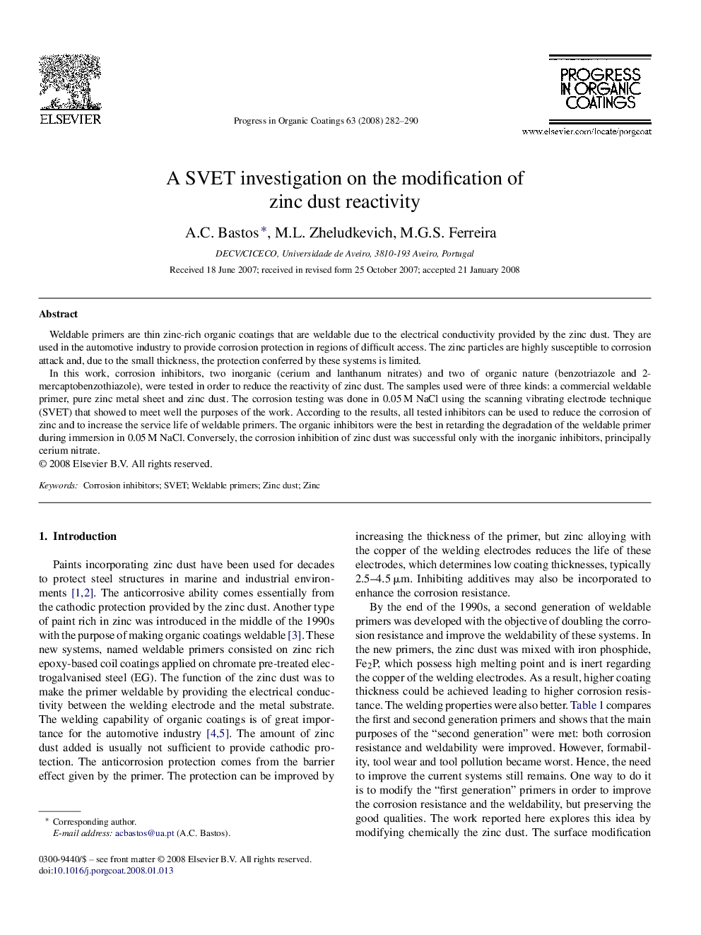 A SVET investigation on the modification of zinc dust reactivity