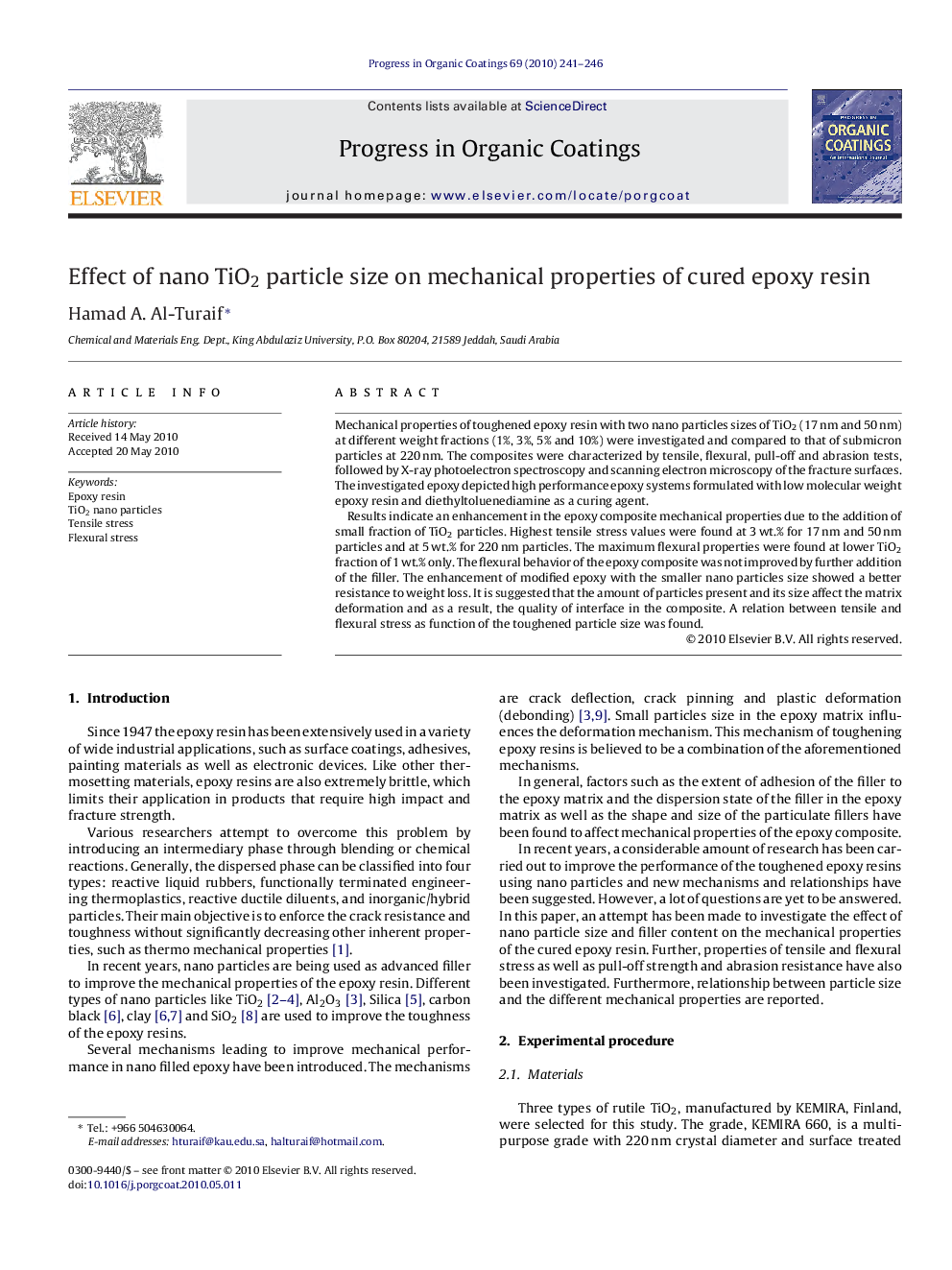 Effect of nano TiO2 particle size on mechanical properties of cured epoxy resin