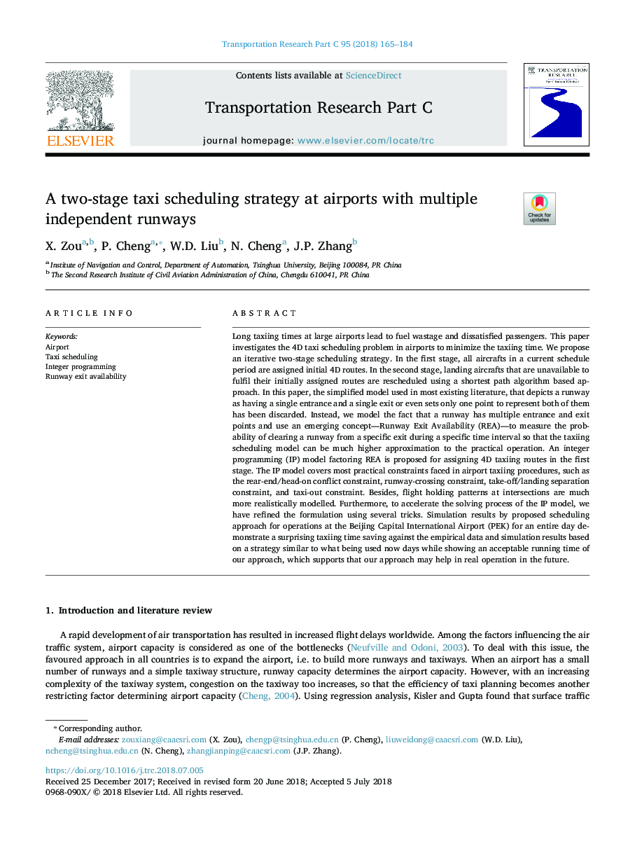 A two-stage taxi scheduling strategy at airports with multiple independent runways