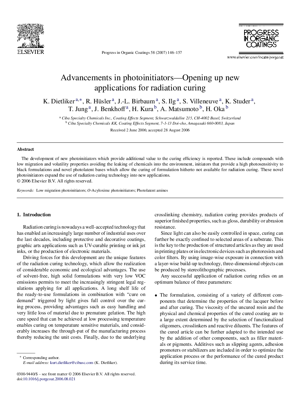 Advancements in photoinitiators—Opening up new applications for radiation curing