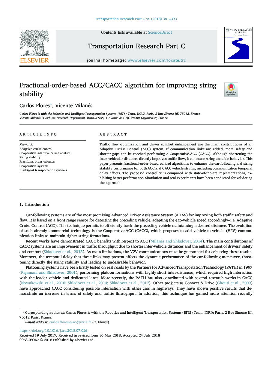 Fractional-order-based ACC/CACC algorithm for improving string stability