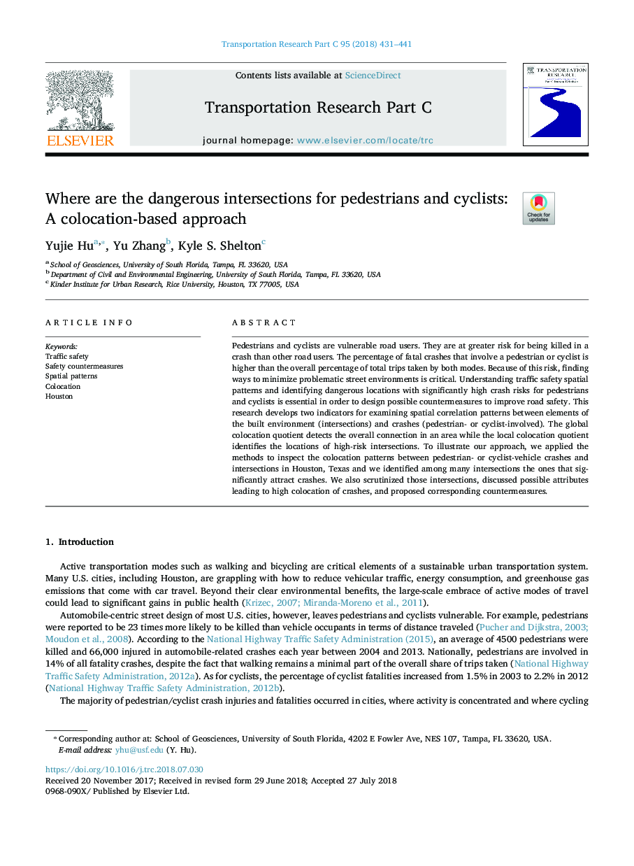 Where are the dangerous intersections for pedestrians and cyclists: A colocation-based approach