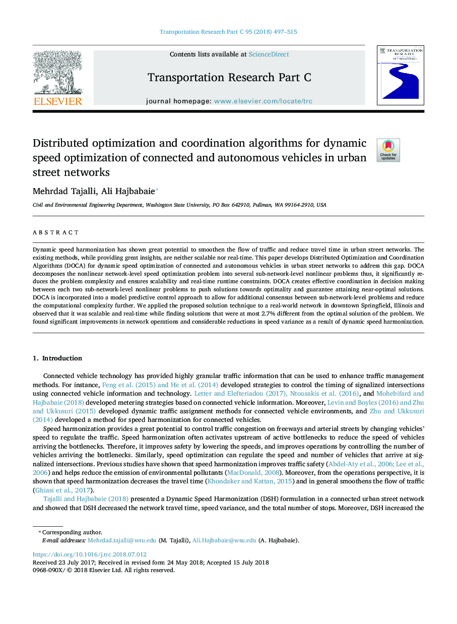 Distributed optimization and coordination algorithms for dynamic speed optimization of connected and autonomous vehicles in urban street networks